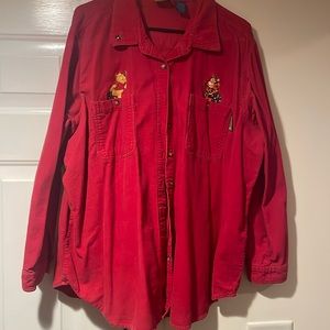Red denim shirt